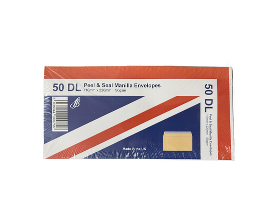 DL Envelopes Manilla 90gsm Peel and Seal 100mm x 220mm