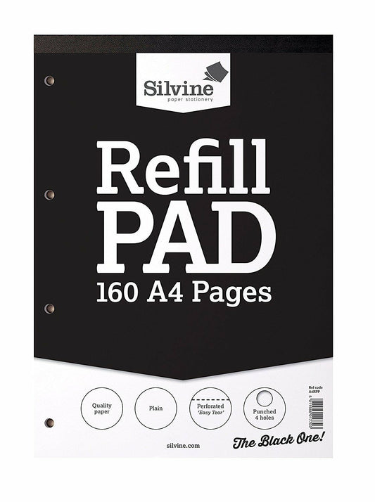 Silvine Black Cover (Plain) A4 Refill Pad