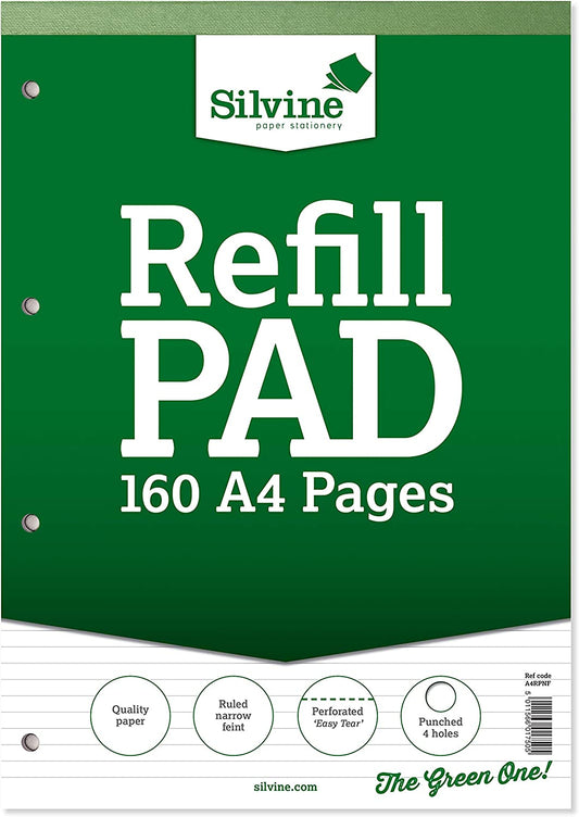 Silvine Green Cover (Ruled, Narrow Feint) A4 Refill Pad