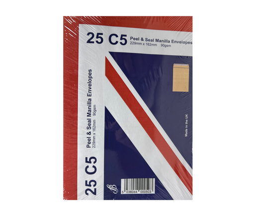 C5 Envelopes Manilla 90gsm Peel and Seal 229mm x 162mm