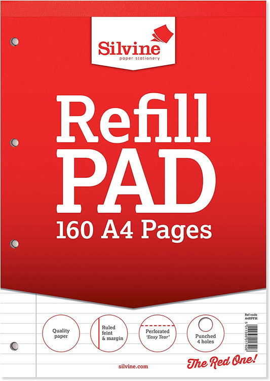 Silvine Red Cover (Ruled, Feint and Margin) A4 Refill Pad